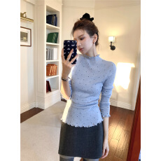 批发芝士Cheese◆迷雾少女秋冬季法式修身显瘦木耳边内搭波点<b class='q'>打底衫</b>女