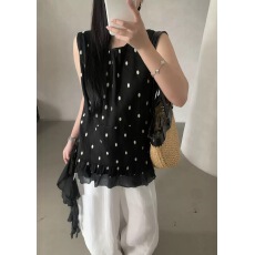 批发那些事衣橱复古甜美不规则<b class='q'>波点</b>无袖<b class='q'>衬衫</b>女夏季设计感洋气背心上衣