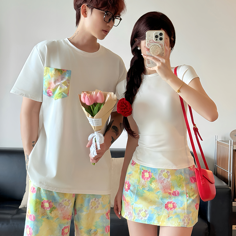 FA27567# 海边度假风套装碎花半身裙两件套情侣装 服裝批發女裝批發服飾貨源