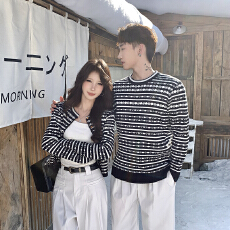 批发实拍小香风情侣装秋季2025新毛针织衫长袖上衣男女韩版法式潮