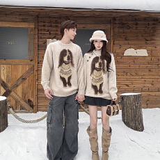 批发实拍情侣装秋季2025新毛针织衫长袖上衣男女韩版法式潮