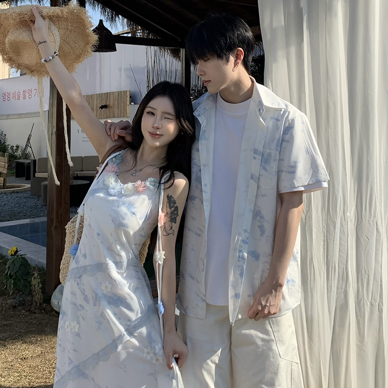 실사 해변가 바람 작은 대중 디자인 센스 커플룩 여름 슬립 여성 드레스 프랑스식 하나 치마 하나 의류 ins 트렌디