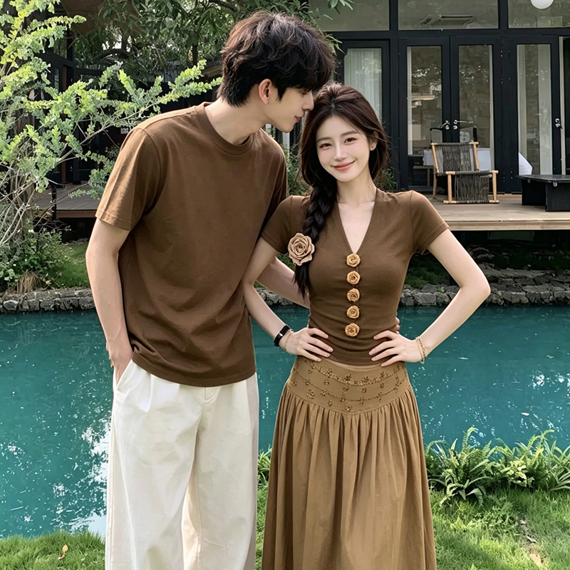실사 작은 대중 디자인 센스 커플룩 여름 여성복 드레스 프랑스식 하나 치마 하나 의류 ins 트렌디