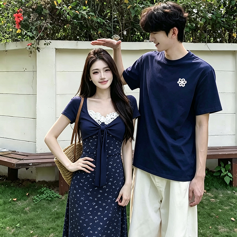 실사 작은 대중 디자인 센스 커플룩 여름 여성복 투피스 드레스 프랑스식 하나 치마 하나 의류 ins 트렌디