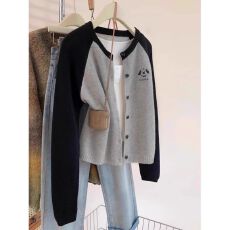 批发实价大码300斤冬胖MM设计感条纹插肩毛衣女圆领复古针织开衫