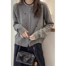 批发实价大码300斤秋季韩版羊毛针织开衫上衣设计感圆领长袖毛衣