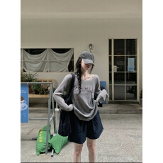 批发实拍～防晒罩衫女2025新款夏日ootd穿搭长袖t恤性感露肩斜肩上衣