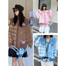 批发大码<b class='q'>女装</b>日系复古潮牌撞色刺绣设计宽松洋气毛衣开衫外套