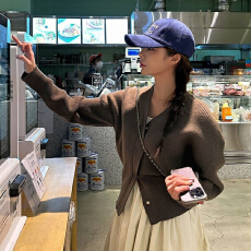 批发韩国东大门<b class='q'>正品</b>v领开衫针织外套女2025新款宽松短款设计感毛衣