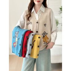 批发2026新春韩系马甲开衫毛衣刺绣猫外搭女