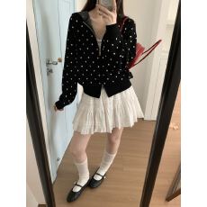 批发韩系撞色波点细线针织衫亲肤感连帽<b class='q'>短</b>款上衣双拉链宽松显瘦<b class='q'>外套女</b>