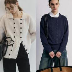 蓝色双排扣毛衣外套女秋冬季2026新款爆款慵懒高级感针织开衫上衣