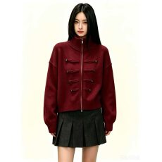 批发<b class='q'>欧美</b>风立领双拉链短款长袖针织开衫女秋冬百搭时尚毛衣加厚短外套