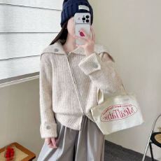 批发不规则大翻领双拉链针织毛衣女秋<b class='q'>冬</b>秋季加厚短款开衫外套上衣