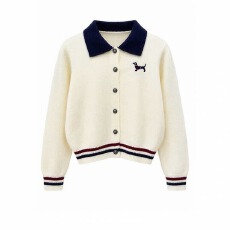 批发学院风小狗刺绣撞色翻领针织<b class='q'>开衫</b><b class='q'>女</b>气质毛衣上衣2026秋冬新款