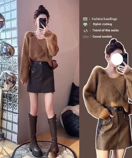 한 부서 레트로 커피 색상 V넥 풀오버 스웨터 여자 가을 겨울 루즈핏 느긋한 고급 센스 인사이드 가져 가라. 만나는 니트 맨위