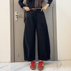 批发大码阔腿牛仔裤女<b class='q'>秋</b>冬2025新款高腰胖mm显瘦宽松卷边直筒老爹裤子