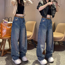 批发烫钻弯刀牛仔<b class='q'>裤</b>女2026新款春季满钻阔腿<b class='q'>裤</b><b class='q'>大码</b>胖mm显瘦带钻直筒<b class='q'>裤</b>