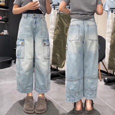 批发<b class='q'>大码</b>工<b class='q'>装</b>牛仔<b class='q'>裤</b>女春夏季2026新款高腰胖mm显瘦宽松九分直筒阔腿<b class='q'>裤</b>