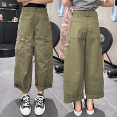 批发大码军绿色工装牛仔裤女春夏2026新款胖mm显瘦宽松<b class='q'>九分</b>直筒阔腿裤