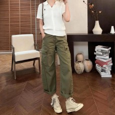 批发军绿色工装牛仔裤女春夏2026新款梨型身材大码胖mm显瘦<b class='q'>九分</b>阔腿裤