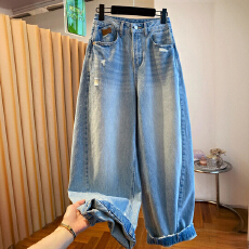 批发高级感水洗做旧泛白牛仔<b class='q'>裤</b>女2026新款宽松显瘦百搭<b class='q'>哈伦</b><b class='q'>裤</b>阔腿<b class='q'>裤</b>子