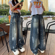 批发牛仔<b class='q'>裤</b>女款爆款2026新款美式潮流涂鸦印花设计感高级百搭弯刀<b class='q'>裤</b>