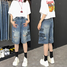 批发破洞牛仔短裤女夏季薄款2026<b class='q'>新款</b>梨型身材大码胖mm显瘦五分阔腿裤