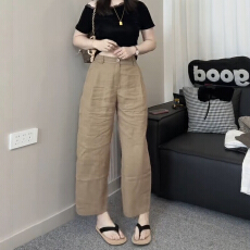 批发今年流行亚麻老钱风休闲<b class='q'>裤</b>女2026夏季新款<b class='q'>大码</b>胖mm高腰显瘦直筒<b class='q'>裤</b>
