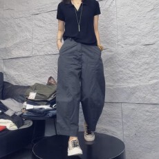 批发大码窄版阔腿休闲裤女2026夏季薄款小个子显瘦后腰松紧<b class='q'>九分</b>气球裤