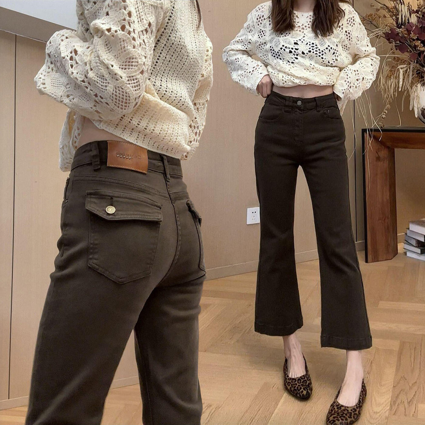 早秋洋气九分微喇工装牛仔裤女大码微胖遮肉弹力百搭显瘦裤子  服裝批發女裝批發服飾貨源