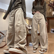 批发2026秋季工装牛仔裤窄版阔腿裤女宽松<b class='q'>大码</b>微胖遮肉显瘦休闲<b class='q'>长裤</b>子