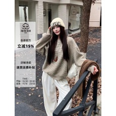 批发圆领套头无袖长袖慵懒风复古条纹卫衣女新款秋季宽松显瘦休闲上衣