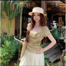 批发GS.GOOD春季长袖扎染不规则蕾丝吊带<b class='q'>假两件</b><b class='q'>衬衫</b>上衣女小衫