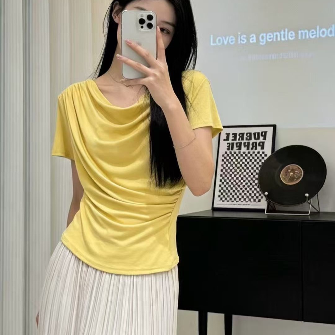 순수한 욕망 흔들다 칼라 반팔 티셔츠 여성 의류 여름 새로운 펌프 로프 슬림해 보이는 디자인 얇은 스타일 주간 실크 다용도 품격 맨위
