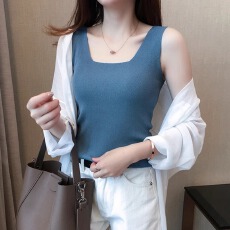 批发白色背心女夏外穿内搭打底衫冰丝小吊带针织上衣秋<b class='q'>冬</b>短款无袖t恤