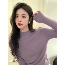 批发香芋紫半高领内搭打底衫女秋<b class='q'>冬</b>季毛衣针织小立领中领百搭修身上衣
