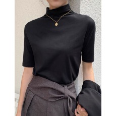 批发别致小立领短袖t恤女早秋新款<b class='q'>韩版</b>修身半高领五分袖纯色上衣内搭