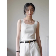 批发美式方领宽肩带吊带女<b class='q'>夏</b>季冰丝针织背心修身外穿短款内搭无袖上衣