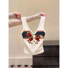 批发外贸专柜出口剪标复古吊带背心修身显瘦针织百搭彩色小马白色上衣