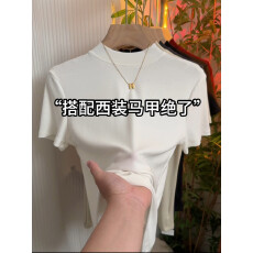 批发软糯慕斯羊绒短袖打底衫<b class='q'>女</b>半高领T恤2025夏百搭修身显瘦纯色上衣