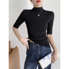 批发半高领中<b class='q'>袖</b>T恤女短<b class='q'>袖</b>2025新款春夏季内搭五分<b class='q'>袖</b>黑色针织打底<b class='q'>上衣</b>