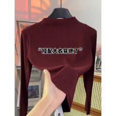 批发酱紫色半<b class='q'>高领</b>螺纹长袖t恤女秋冬季百搭打底衫女修身显瘦内搭上衣