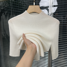 批发春秋半高领五分袖针织衫女2026新款内搭中袖气质打底衫紧身<b class='q'>上衣</b>