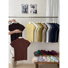 批发法式百搭叠穿小立领针织衫女春日韩系洋气质复古显瘦打底T恤上衣