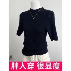 批发大码半高领中袖针织打底衫女春秋<b class='q'>胖</b>mm<b class='q'>显瘦</b>气质五分袖上衣半袖体恤