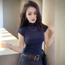 批发2026紫色小立领飞飞袖<b class='q'>t</b><b class='q'>恤</b>女秋季新款修身显瘦内搭打底衫洋气上衣