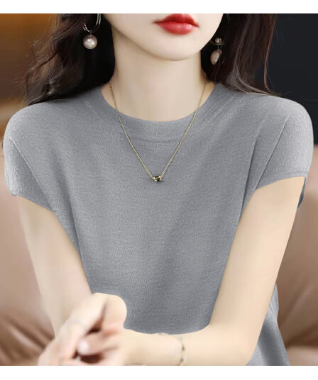 편안함 다용도 라이 경기 서울 주간 실크 작은 날다 소매 짠 셔츠 티셔츠 여성 여름 새로운 반팔 루즈핏 슬림해 보이는 맨위
