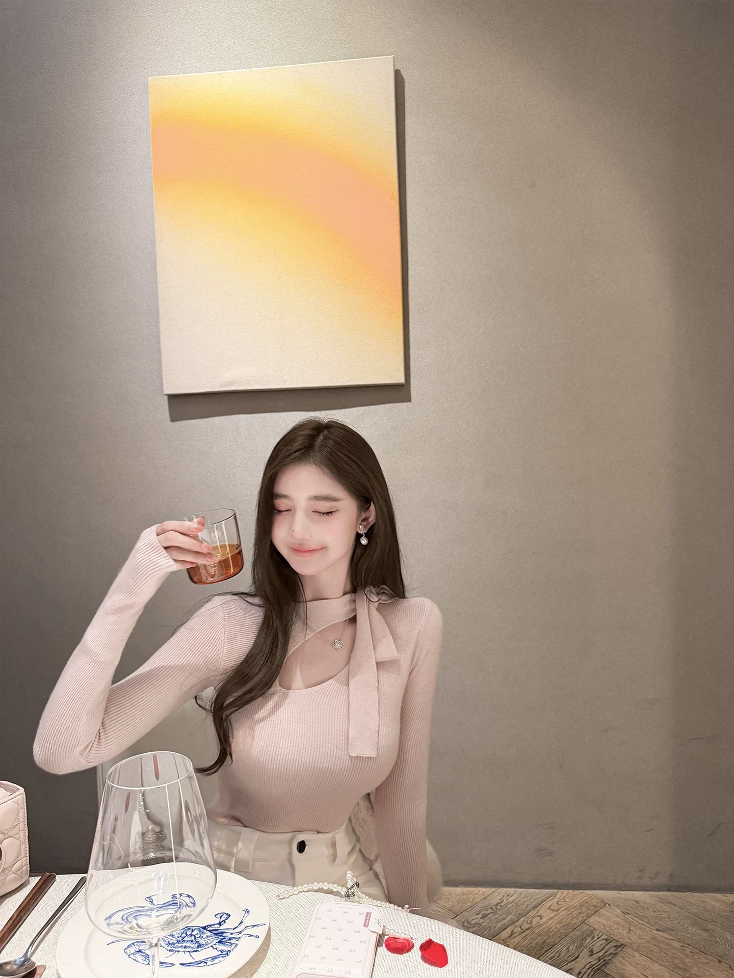 부드러운 자매 레이스업 홀로우 아웃 니트 맨위 순수한 욕망 품격 섹시함 기본 셔츠