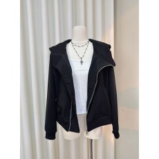 批发YOLO SHOP 黑色连帽卫衣女修身<b class='q'>百搭</b>设计感翻领美式开衫外套上衣